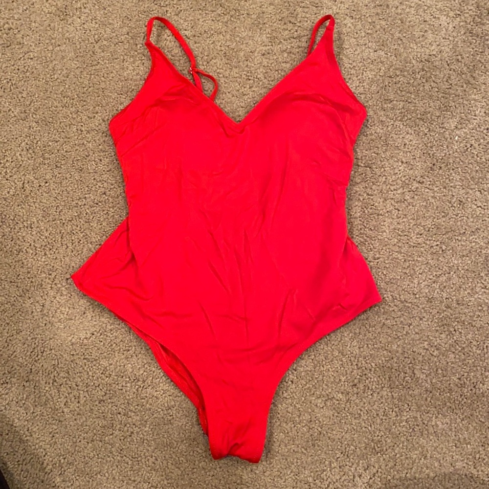 Red spaghetti strap swimsuit